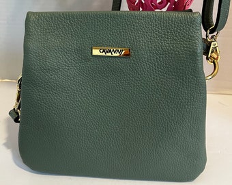 Cavanni Green Leather Accordion Crossbody Purse | Handmade Italian Craftsmanship | Stylish & Functional Bag | Genuine Leather