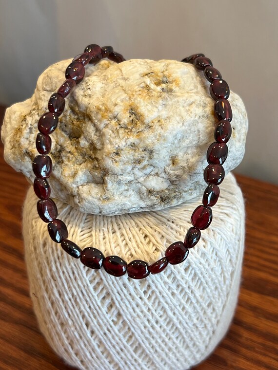 Garnet Necklace Beaded Red Cherry Color 15” - image 6