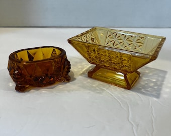 Vintage Amber Glass Salt Cellars Dark Amber Or Light Amber Glass | Antique Salt Dip Bowls | Rustic Farmhouse Kitchen Decor Vintage Serving