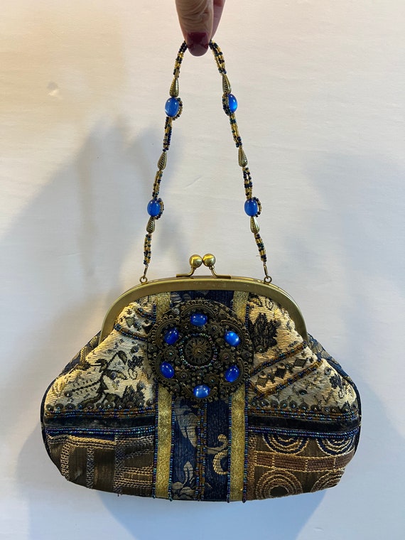 Vintage Purse Woman’s Multi Color Bag Blue Gold B… - image 2