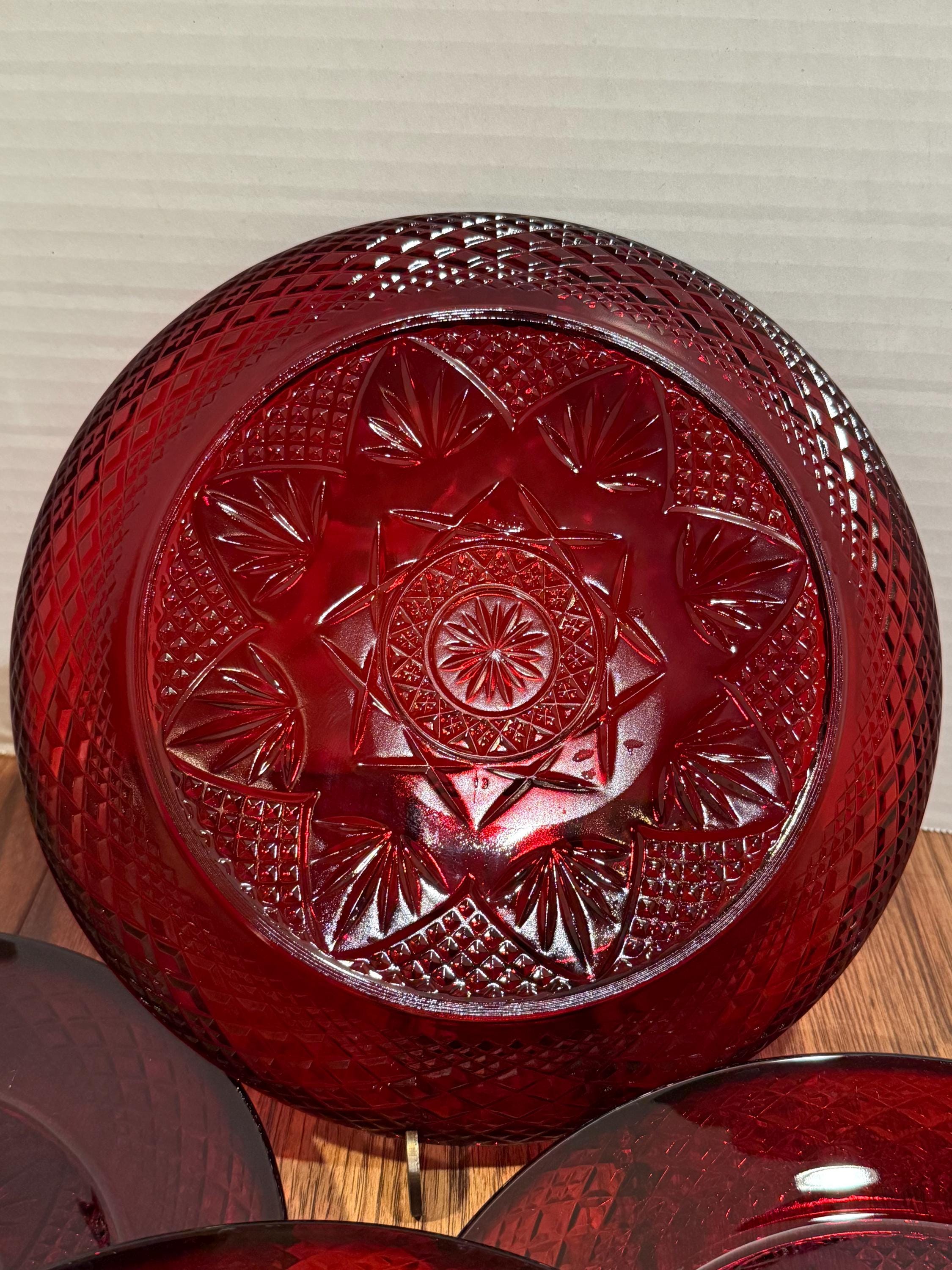 Cristal D'arques Antique Ruby Glass Plate - Floral Pressed Glass