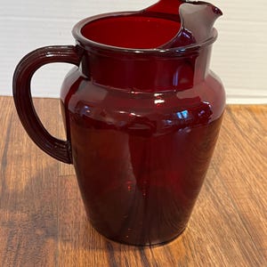Vintage Anchor Hocking Royal Ruby Red Glass Pitcher Mid-Century Art Glass Water Carafe Barware Serving Piece MCM Red Glass Barware