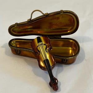 Vintage Hand Painted Limoges Porcelain Violin In Box Figurine Signed French Porcelain Violinist Gift Orchestra Gift Collectors Music Lovers