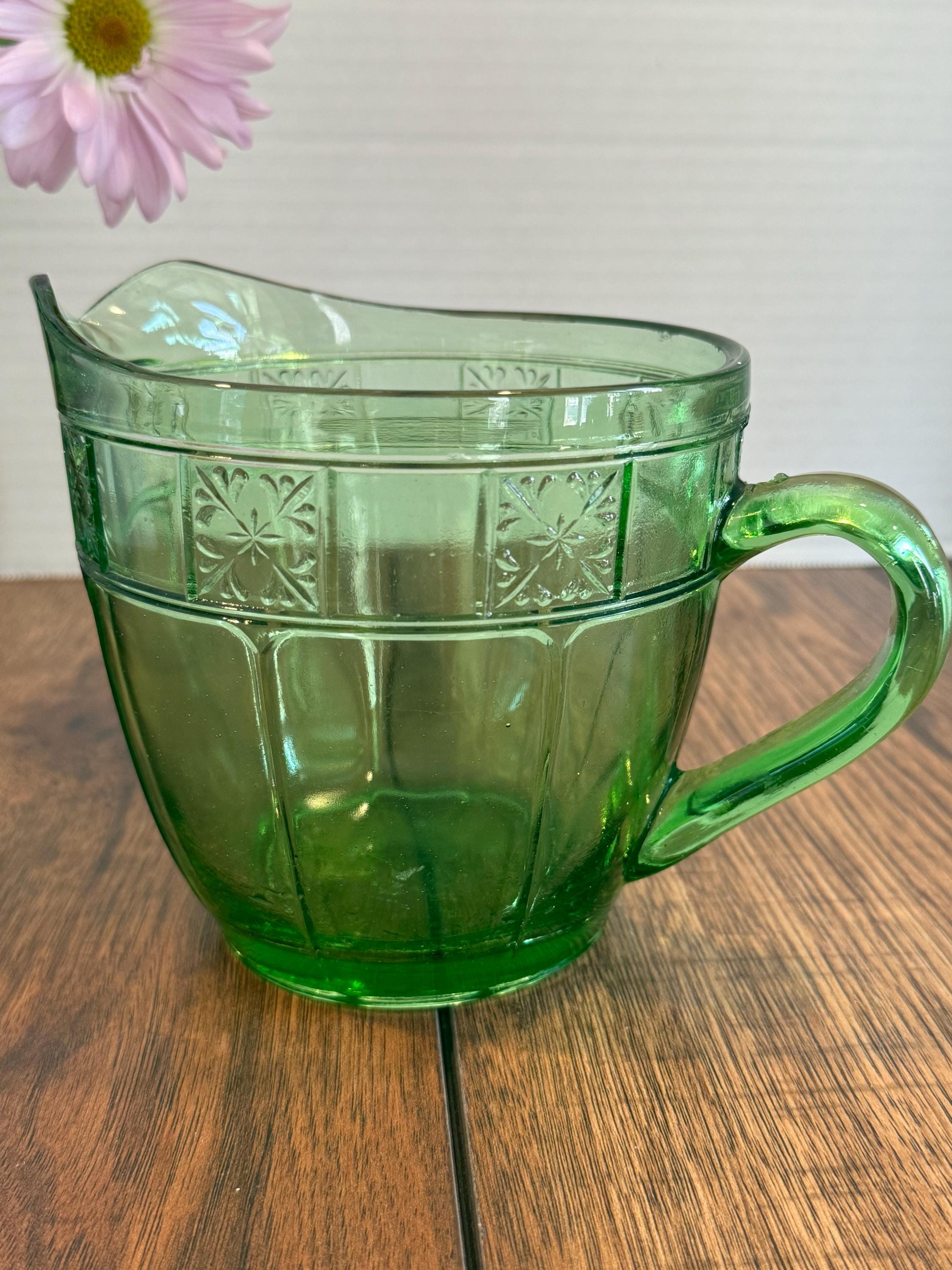 Rare Jeannette Glass Doric Uranium Pitcher - Green Depression