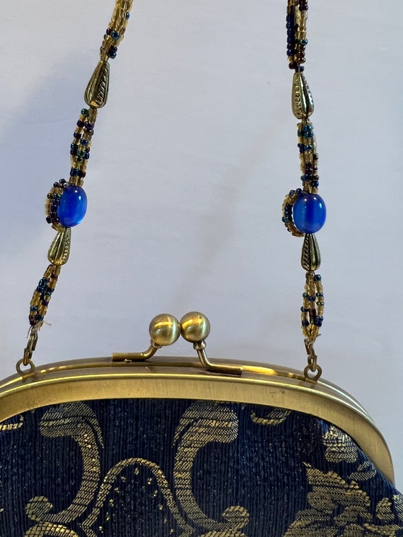 Vintage Purse Woman’s Multi Color Bag Blue Gold B… - image 7