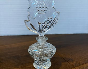 Vintage Glass Perfume Bottle with Stopper, Crystal Flower Vanity Decor, Hollywood Glam Vanity Accessory for Perfume Lover, Unique Gift Idea