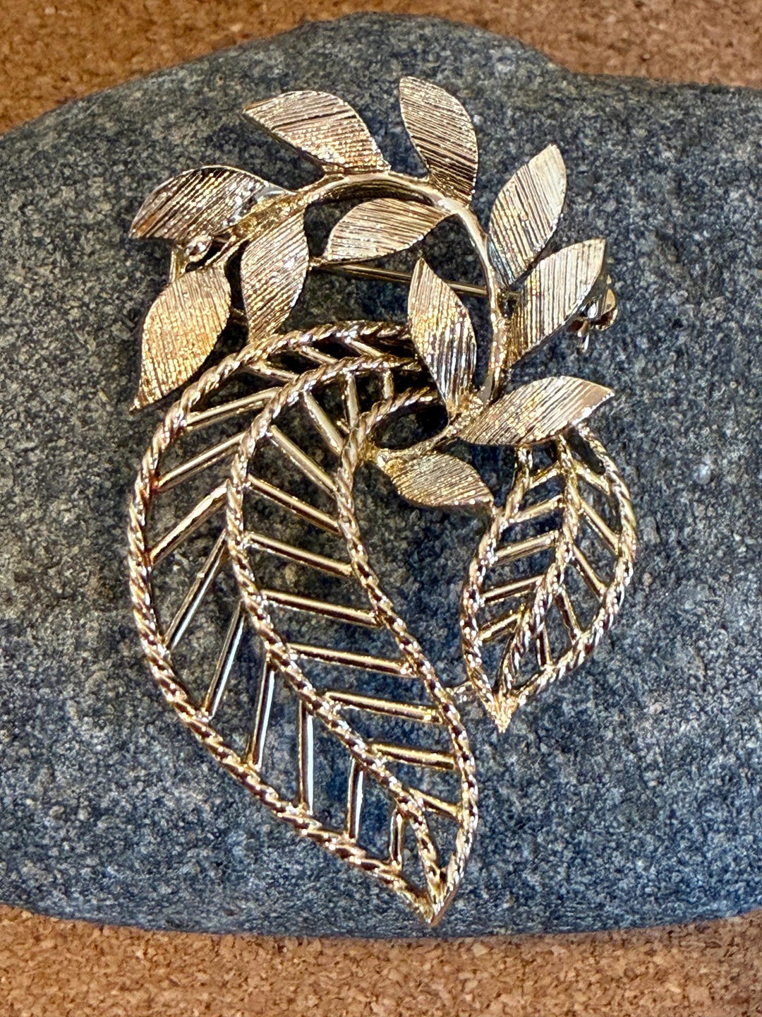 Vintage Lisner Gold Tone Leaf Brooch, Mid Century Modern Costume