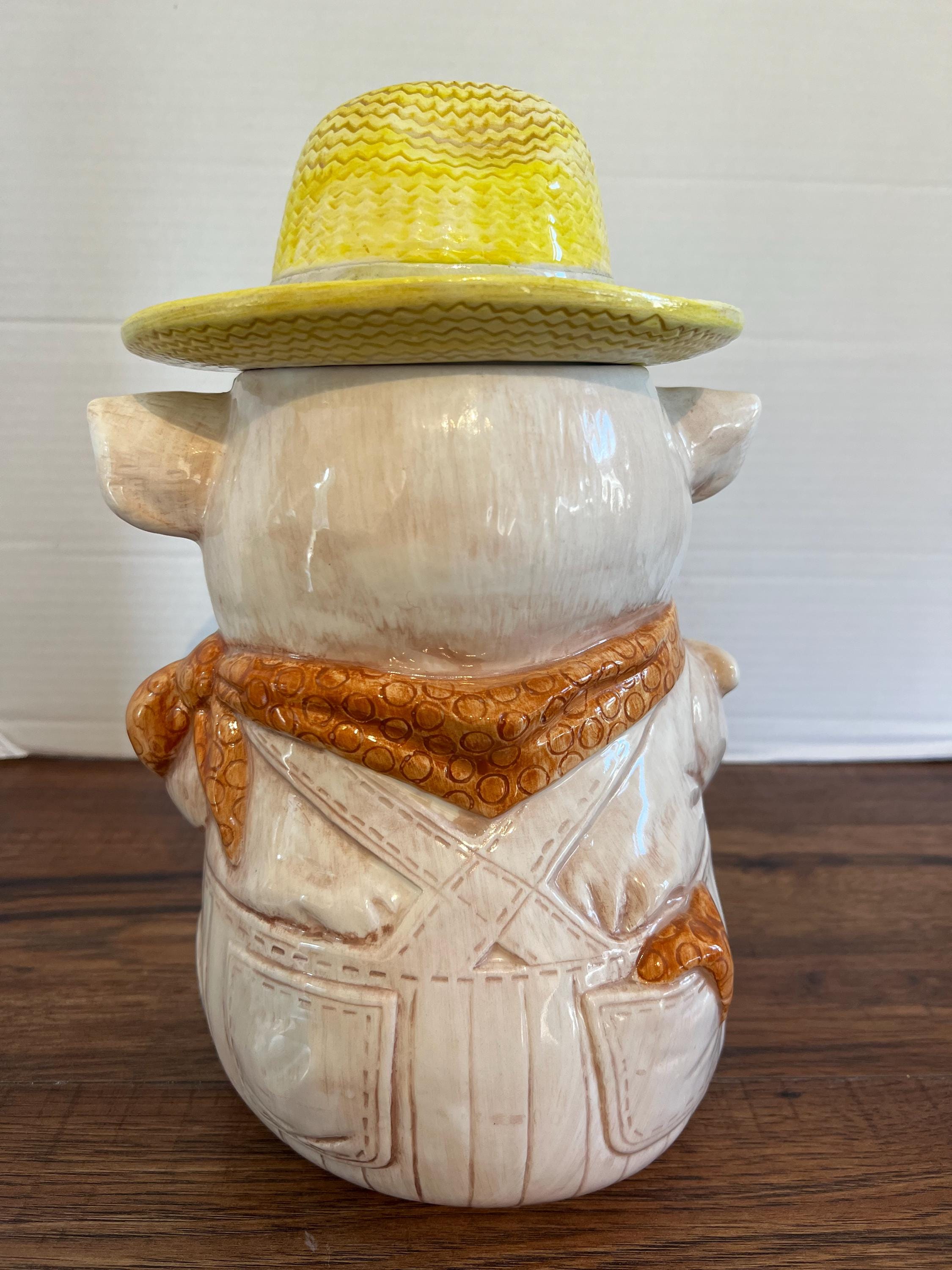 Vintage Treasure Craft Farmer Pig Cookie Jar: USA Retro Kitchen