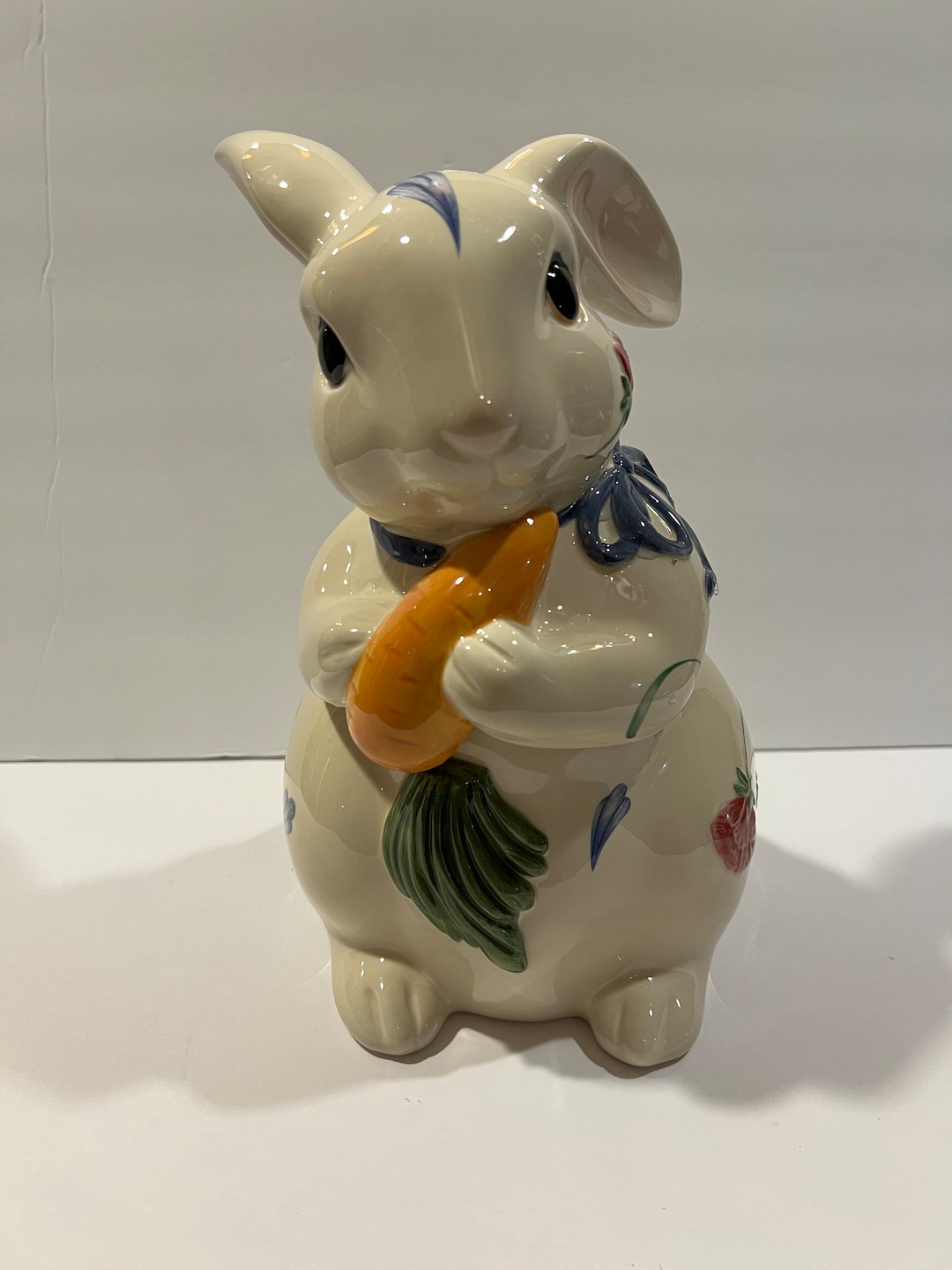 Vintage Lenox Rabbit Bunny Cookie Jar Poppies on Blue Poppies Barnyard ...