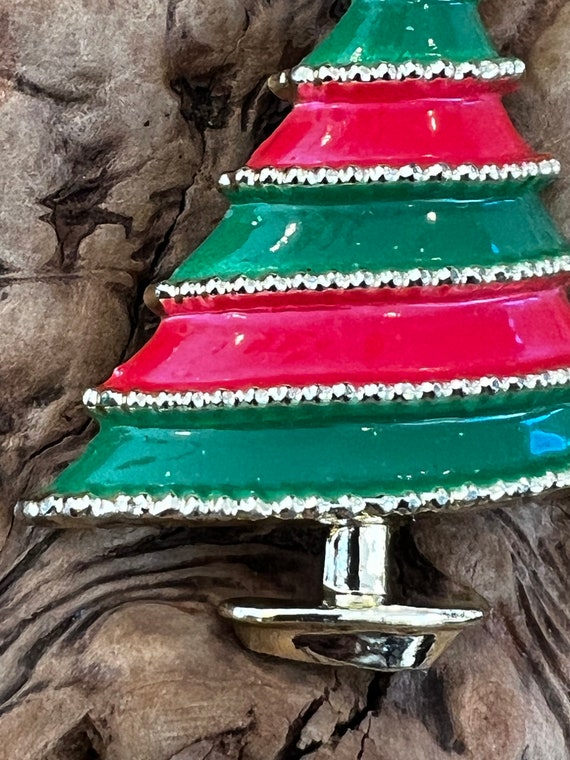 Vintage Red Green Enamel Christmas Tree Brooch Pi… - image 3