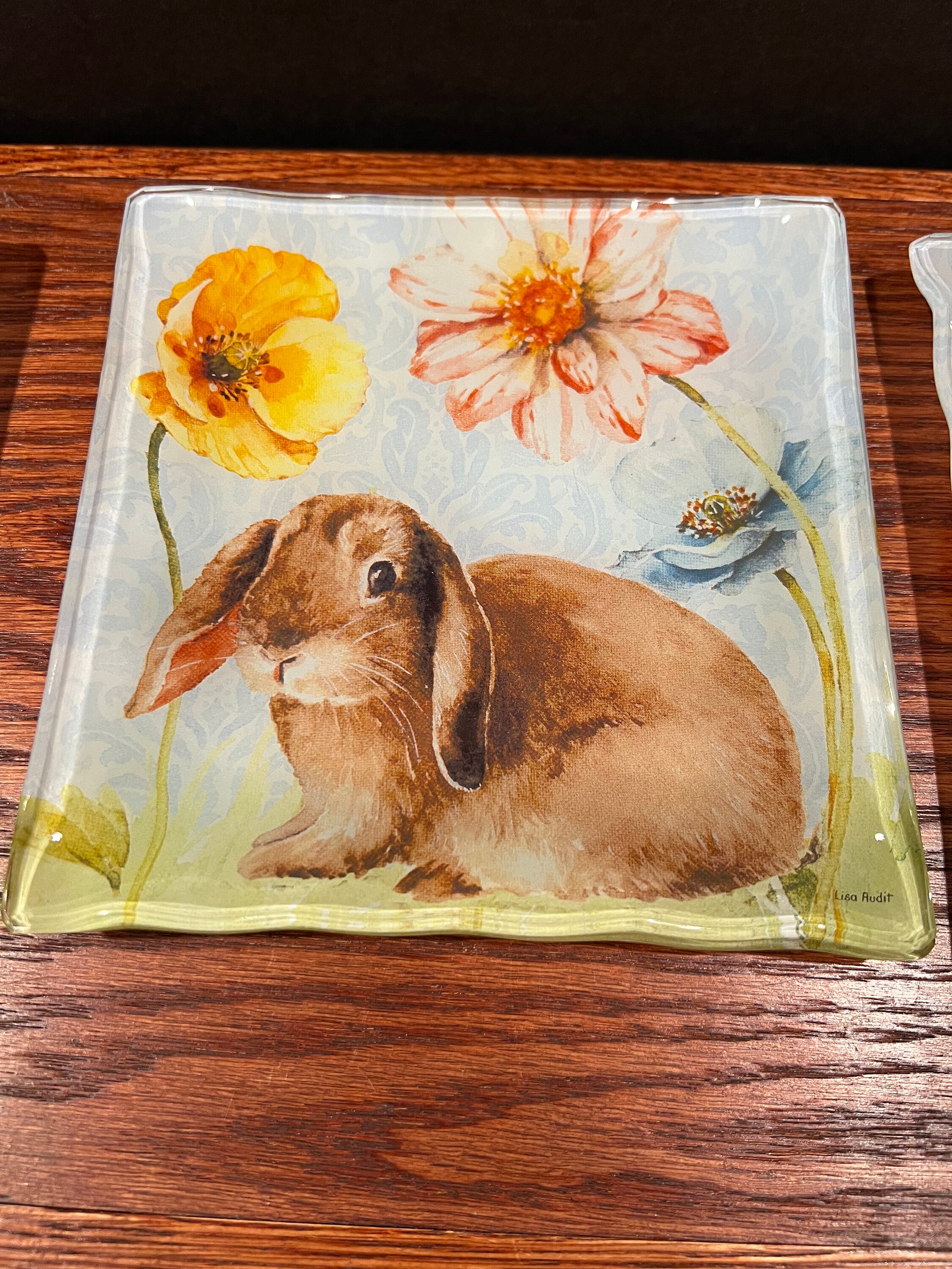 Lisa Audit Adorable Bunny Rabbit Plates Set of 4 Vintage Glass Easter ...