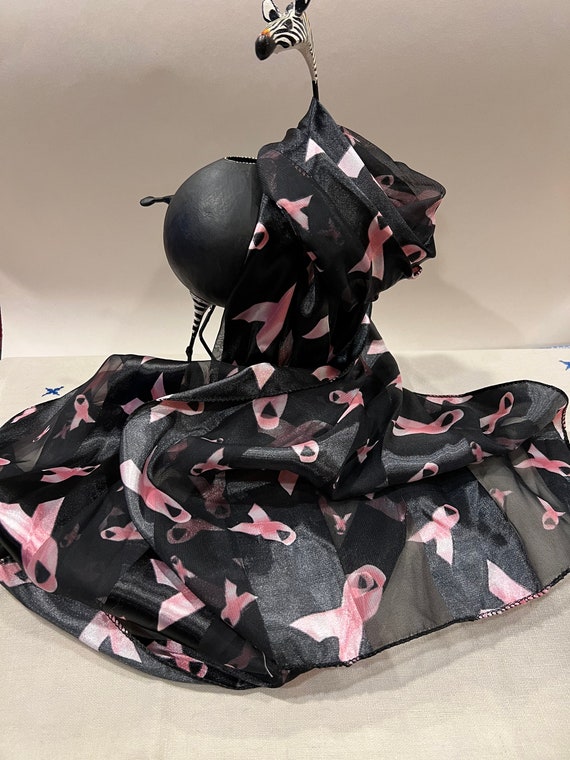 Pink Ribbon Breast Cancer Awareness Scarf - Black 