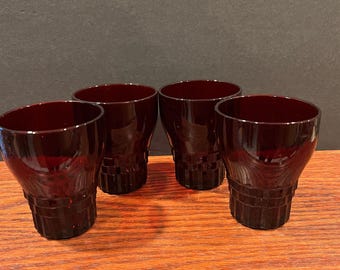 Anchor Hocking Royal Ruby Red Glass Tumbler – Vintage Windsor Cube Design 1938–1977 Collectible Barware Mid-Century Drinkware