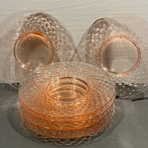 Vintage 6 Pink Glass Dessert Plates Imperial Diamond Quilted Pink Depression Glass Sandwich Bread Plate Rare Tablescape Elegant Pink