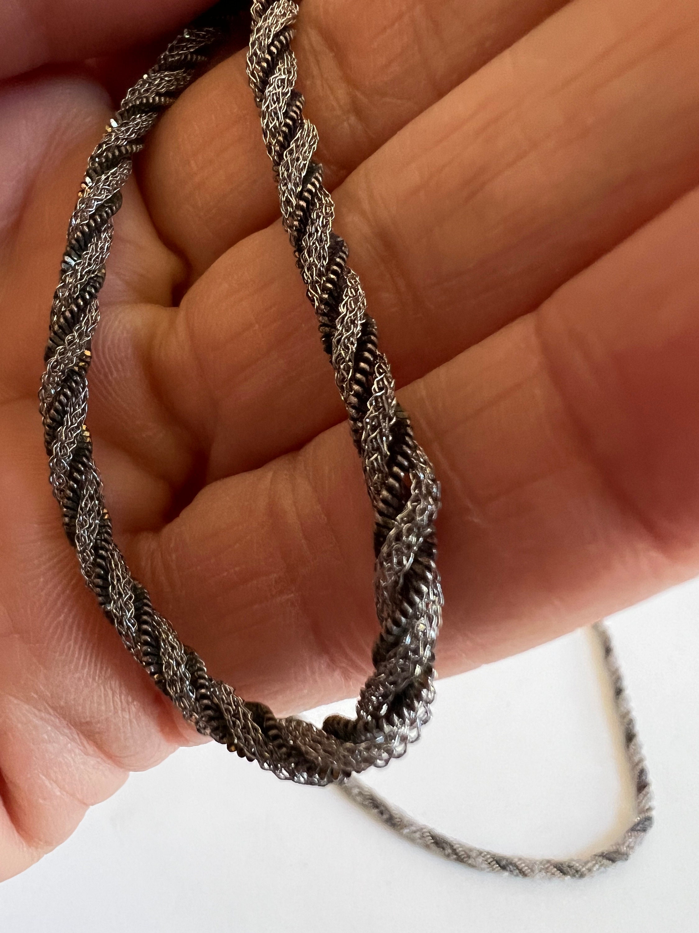 Vintage Sterling Silver and Black Necklace Bracelet Set Twisted