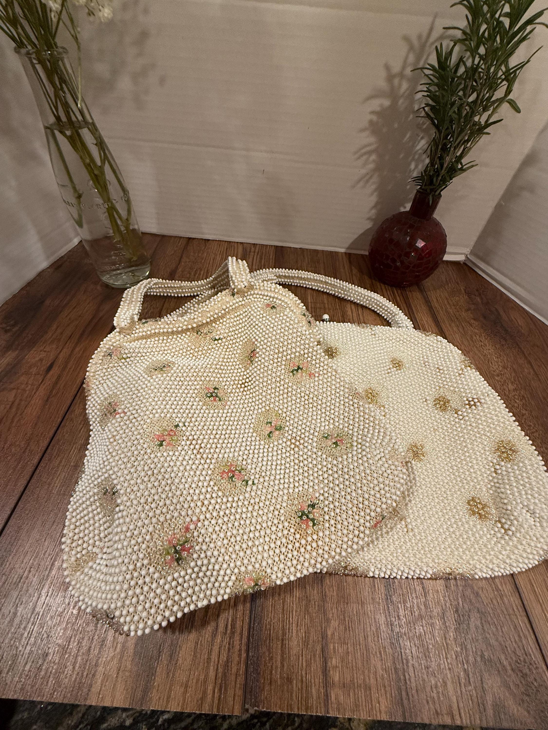 White Beaded Antique Purse Floral - Etsy