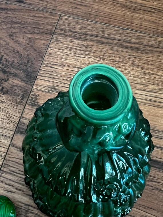 シーグラスアート〖ANTIQUE〗 Antique Moser Art Glass Vase: Emerald Green With Hand-painted