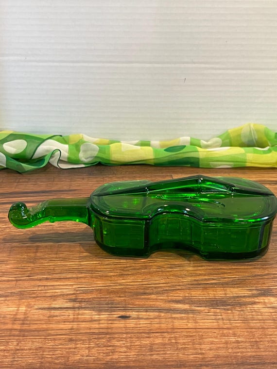 Max Rite Green Vintage LG Wright Green Glass Violin Trinket Box Uniq… - Gem