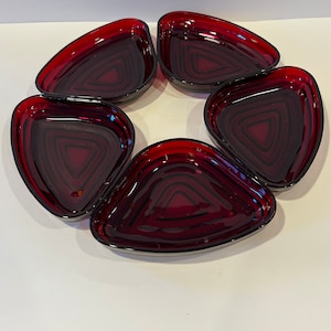 Anchor Hocking Royal Ruby Red Glass Serving Dishes Side Plates Set Of 5
