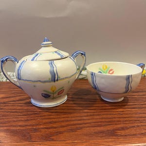Rare Crown Ducal Glacier Tea Cup & Sugar Bowl Set Snow Glaze Crafted in England (CRDGLA) Elegant Vintage Tableware Tea Lovers Collector