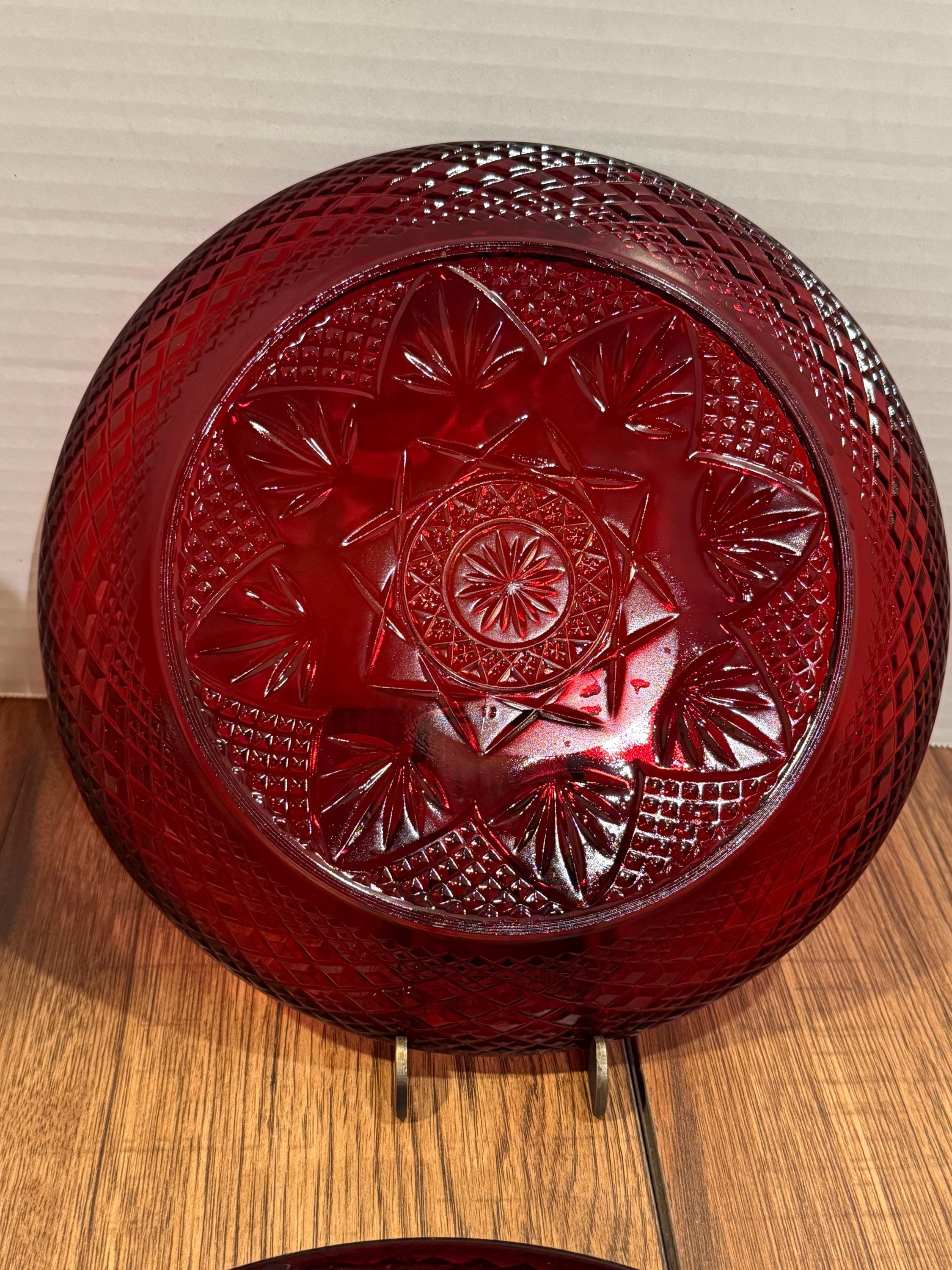 Cristal D'arques Antique Ruby Glass Plate - Floral Pressed Glass