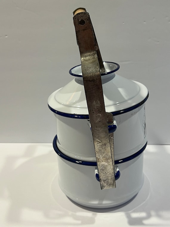 Antique Enamel Stackable Lunch Pail Advertising A… - image 7