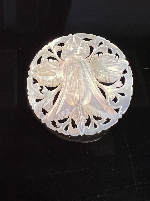 Bethlehem Carved Mother Of Pearl Pin Oval Brooch … - image 8