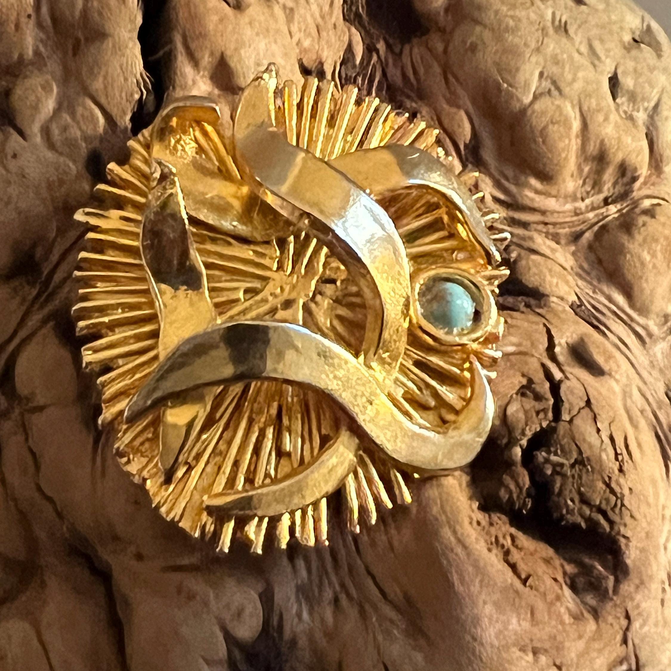 Vintage Zaharia Schatz Abstract Brooch/Pendant Gold Tone Sweater Coat Scarf Pin Oro Tone Modernist Unique Signed Israel Jewelry Gift