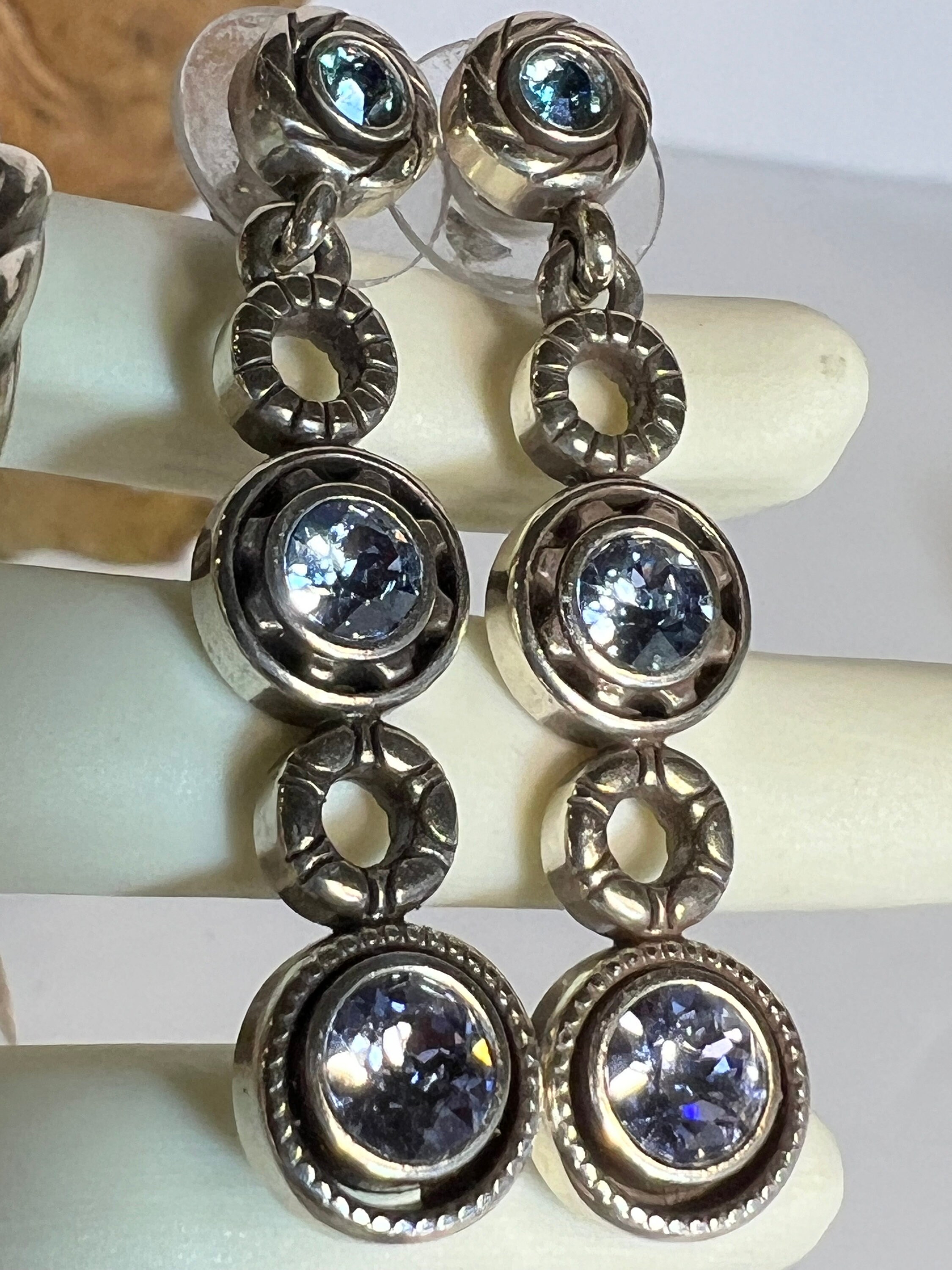 Vintage Blue Brighton Halo Rhythm Earrings Bracelet Set Silver