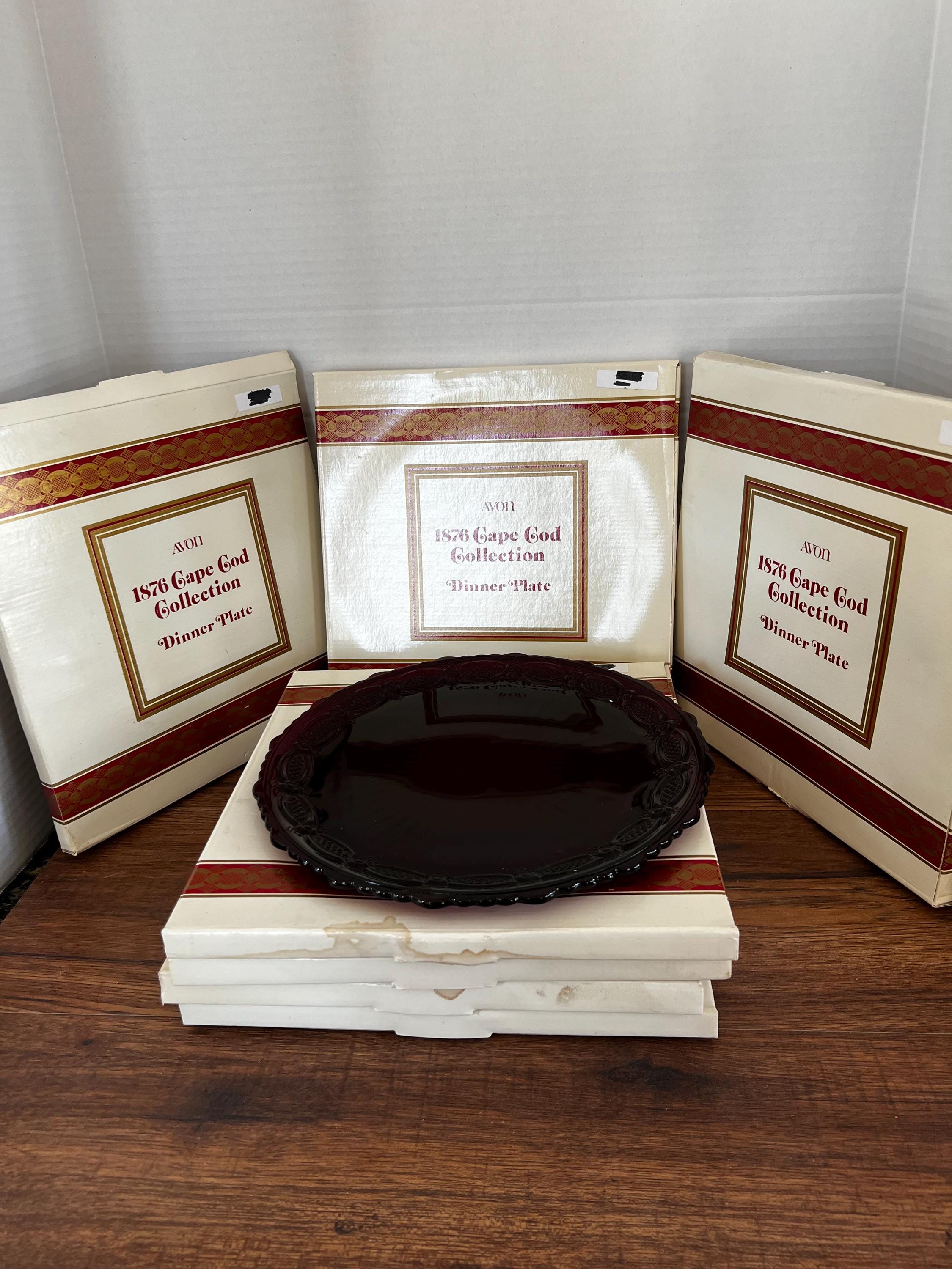 Avon Cape Cod Collection Dinner Plates 10" Diameter in Original Boxes Vintage Ruby Red Glassware Classic Dinnerware Colorful Table