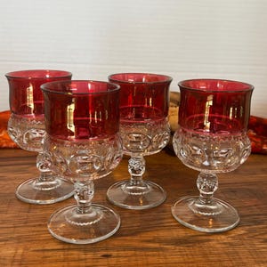 Vintage Tiffin-Franciscan King&#39;s Crown Ruby Red Goblets | Thumbprint Pattern | Elegant Wine Glass Set | Collectible Retro Barware