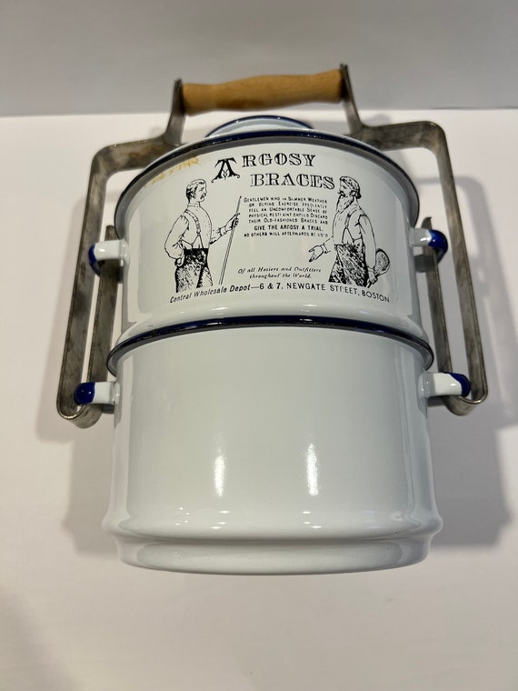 Antique Enamel Stackable Lunch Pail Advertising A… - image 2