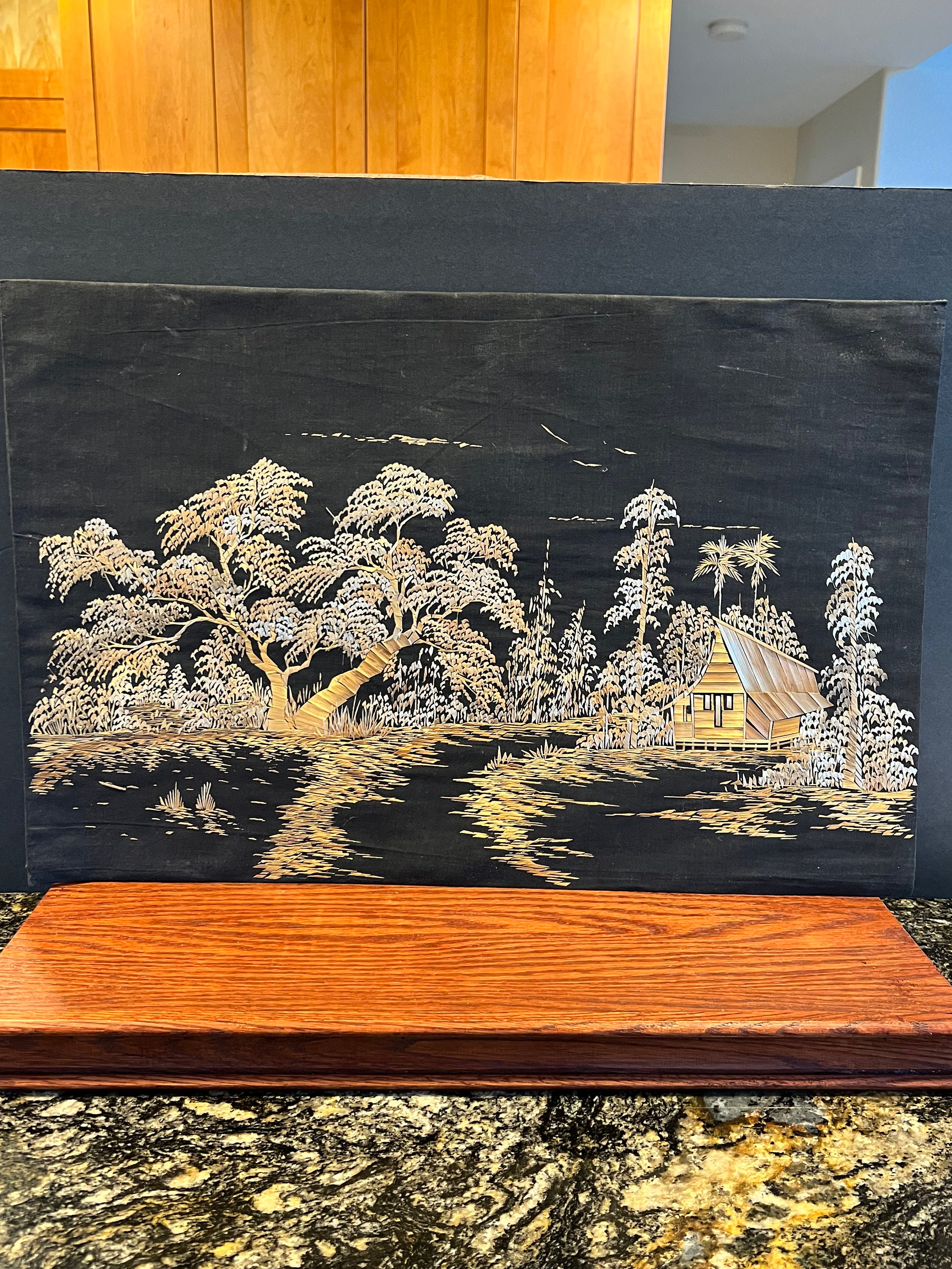 Vintage Rice Straw Art Asian Scene Oriental Wall Decor 2 Etsy