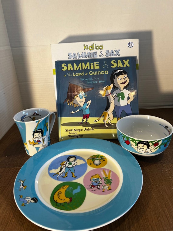 Juego de platos azules raros de Livliga Kidliga Vajilla infantil Sammie Sax Plato para porciones libro taza tazon Regalo para baby shower Comida divertida Etsy Espana