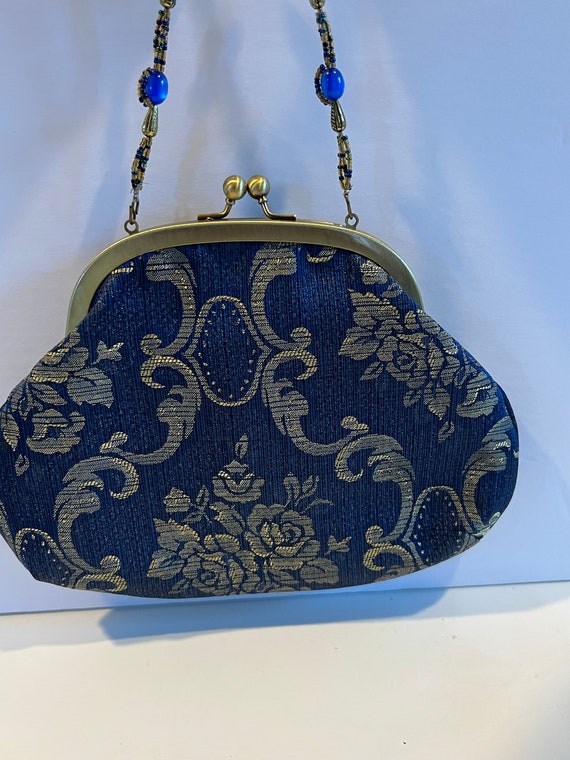 Vintage Purse Woman’s Multi Color Bag Blue Gold B… - image 6