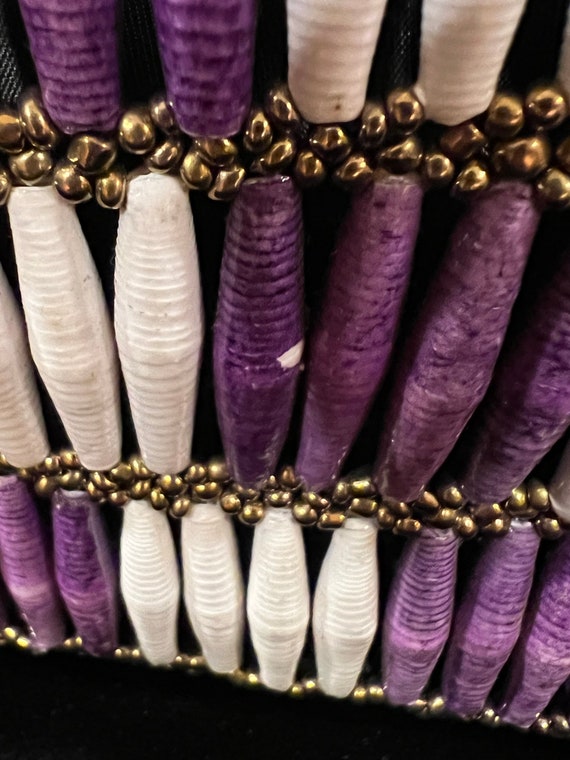 Handmade Crossbody Beaded Purse: Purple & White S… - image 6