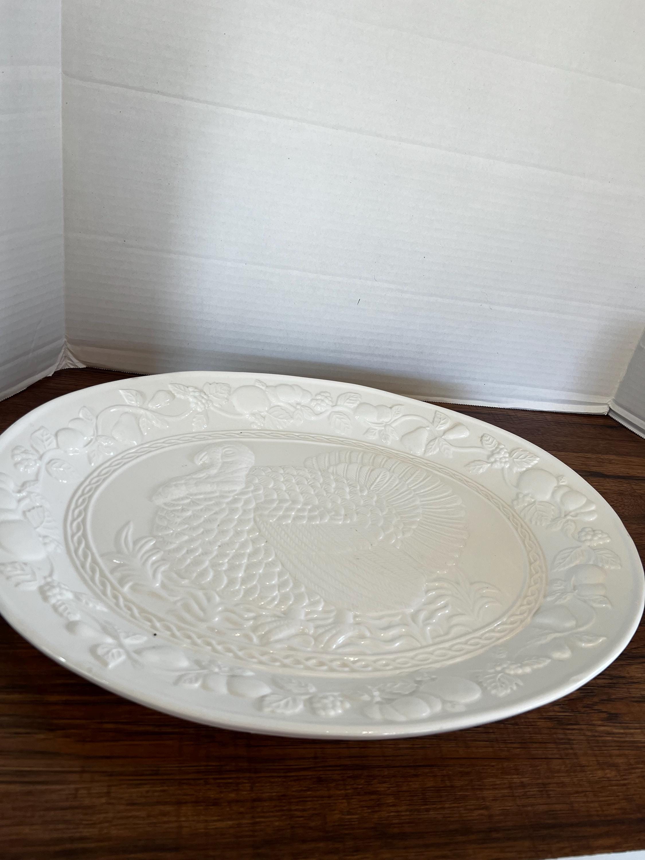Embossed Turkey Platter: Gibson Home Harvest White Oval Serving