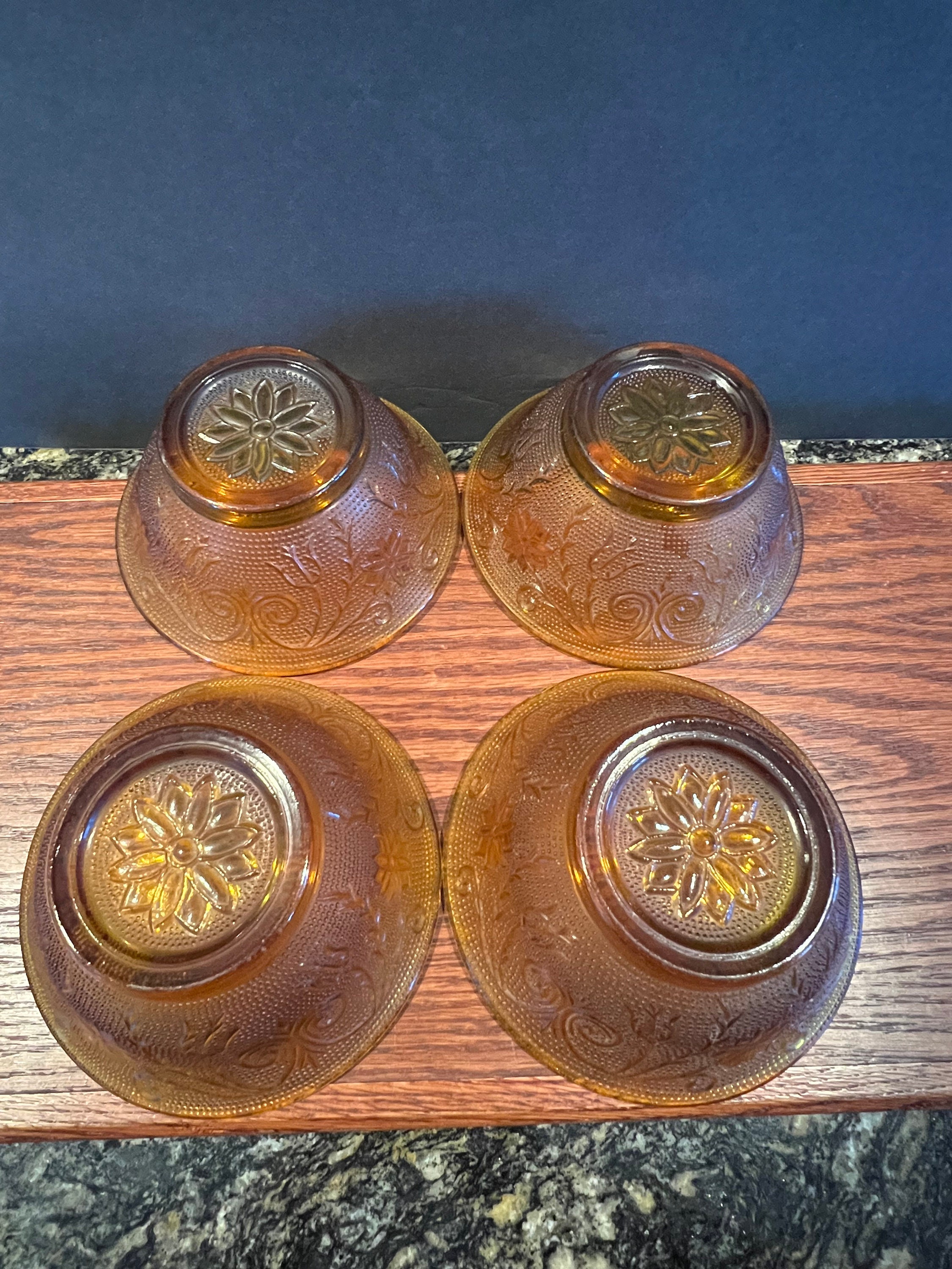 4 Vintage Bowls Tiara Sandwich Amber Indiana Glass Bowl Set Etsy
