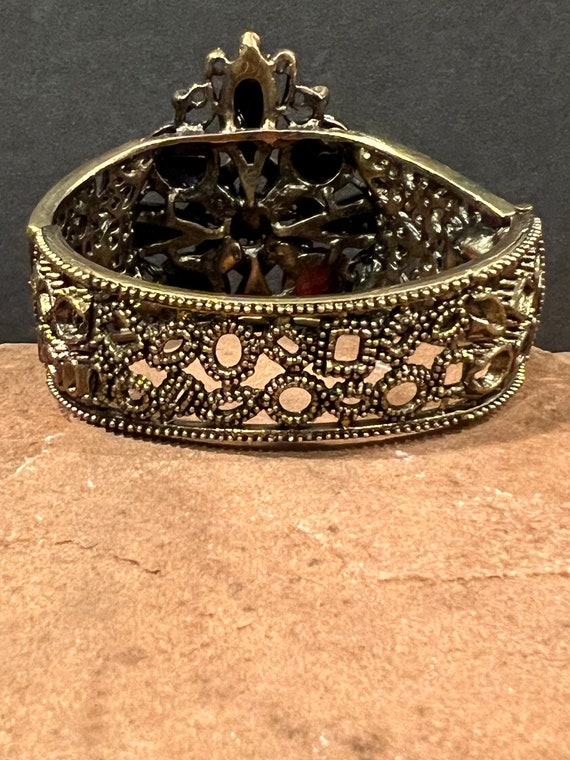 Unique Bronze Flower Bracelet Rhinestone Multi Co… - image 5