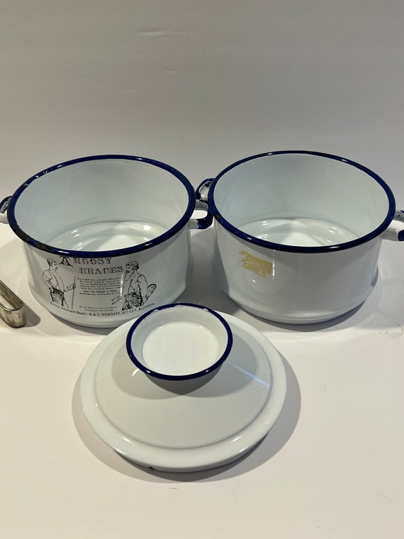 Antique Enamel Stackable Lunch Pail Advertising A… - image 5