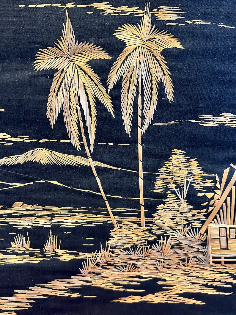 Vintage Rice Straw Art Asian Scene Oriental Wall Decor 2 Etsy