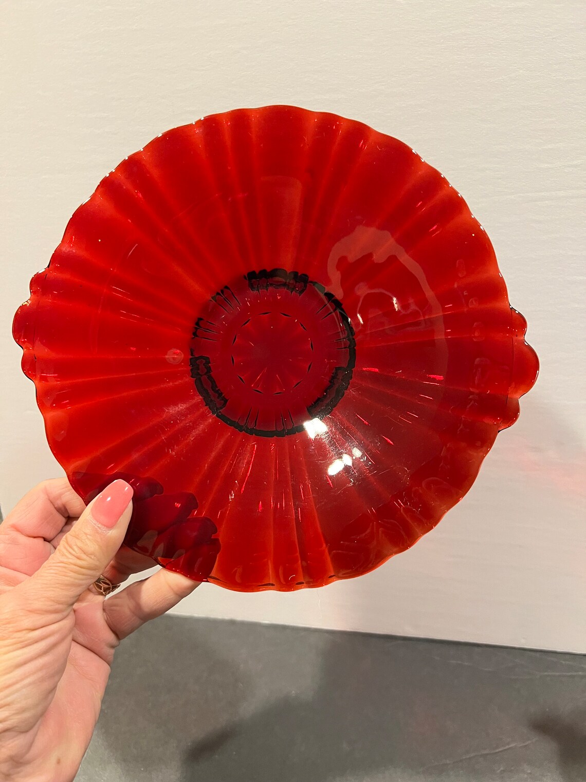 Ruby Plate Vintage Anchor Hocking Red Ruby Plate 8” Inch 1938 Ribbed Candy Dish ...