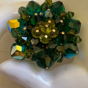 Vintage 1950s Green Watermelon Aurora Borealis Swarovski Beaded Round Brooch | Rare Collectible Jewelry |Stunning Accessory
