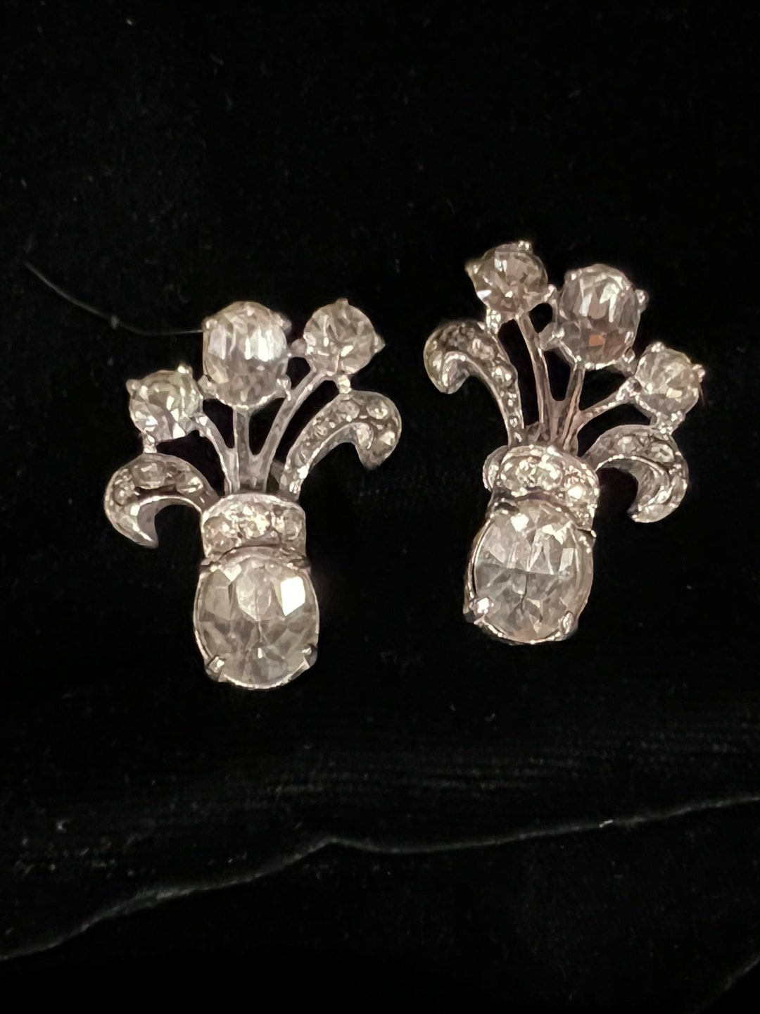 EISENBERG Vintage Earrings Flower Pot Diamanté Sterling Silver 1940s ...