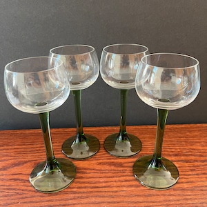 Vintage Olive Green Crystal Wine Cordial Glasses Set Of 4
