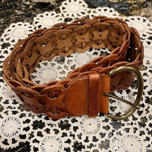 Elegant Brown Woven Belt vintage Vintage Chocolate Brown Braided Leather Belt With Round  main image 4