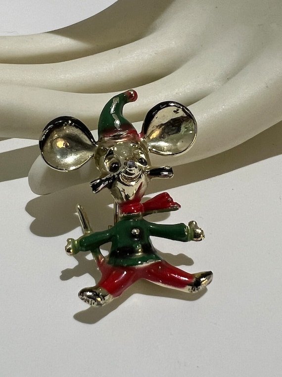 Vintage BJ Beatrix Christmas Mouse Brooch Pin Whim