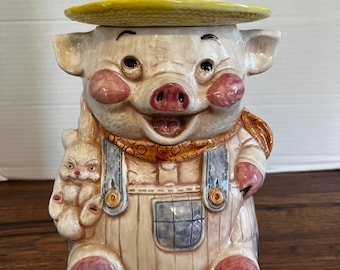 お菓子入れ　クッキージャー　ビィンテージ　ファーマーピッグ Vintage Treasure Craft Farmer Pig Cookie Jar - Etsy