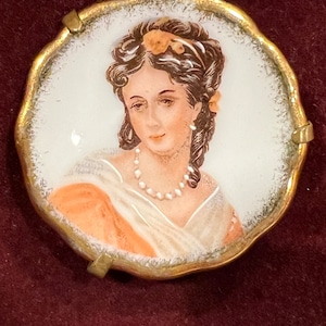 Vintage Limoges Porcelain Brooch, Women Wearing Pearls, One-of-a-Kind French Artistry, Handmade in France, Collectible Jewelry