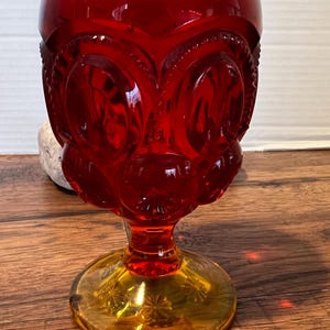 L.E. Smith Moon & Stars Amberina Goblet | Vintage 1960s Water Glass | Red to Amber Gradient | Pressed Glass Collectible Glow&#39;s